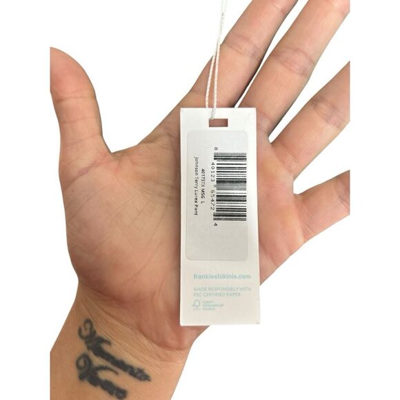 FRANKIES BIKINIS Johnson Terry Lurex Pant Mistletoe Green Flare Size L NWT - Picture 9 of 16